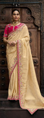 Peach Embroidery Sequins Work Tradional Viscose Tissue Saree