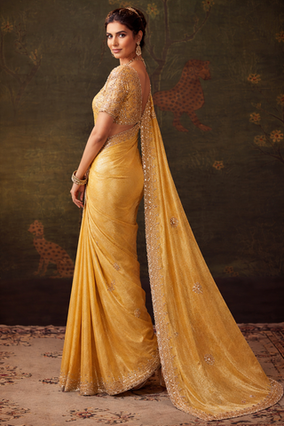Yellow Luxury Embroidered Saree | Designer Indian Wedding Saree UK