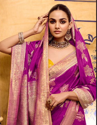 Purple Luxury Handloom Silk Saree with Rich Zari Work | Traditional Indian Saree UK