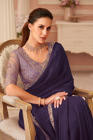 Purple Elegant Embellished Sarees for Wedding & Evening Wear UK