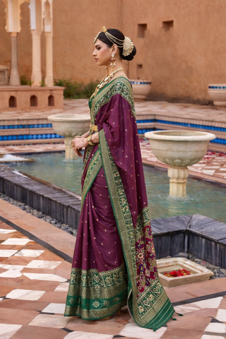 Wine Designer Silk Saree with Traditional Border | Wedding Wear UK