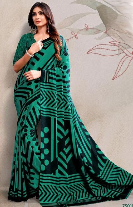 Green Digital Printed Crepe Saree