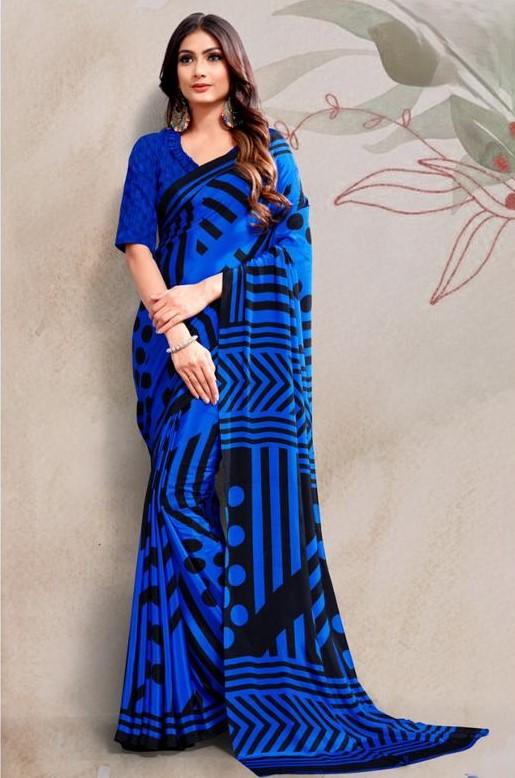 Blue Digital Printed Crepe Saree