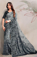 Grey Digital Printed Crepe Saree