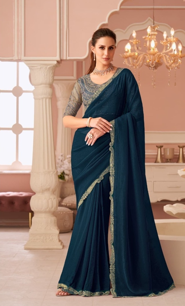 Blue Elegant Embellished Sarees for Wedding & Evening Wear UK