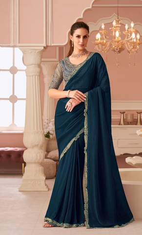 Blue Elegant Embellished Sarees for Wedding & Evening Wear UK