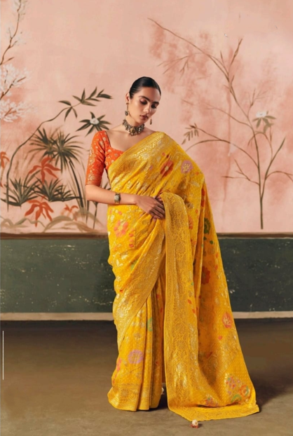 Yellow Floral Silk Saree for Women | Indian Saree UK