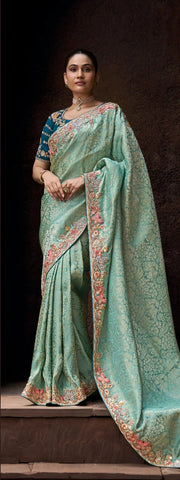 Embroidery Sequins Work Tradional Viscose Tissue Saree