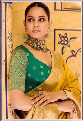 Mustard Luxury Handloom Silk Saree with Rich Zari Work | Traditional Indian Saree UK