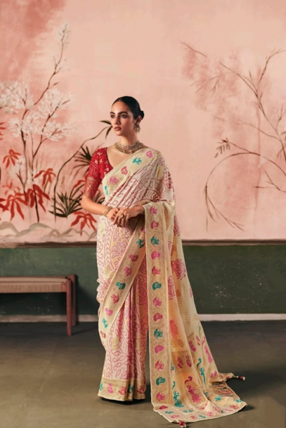 Cream Floral Silk Saree for Women | Designer Indian Saree UK