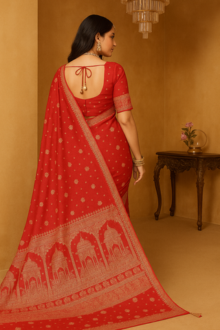 Royal Plum Zari Weaving Banarasi Silk Saree In Red| Indian Wedding & Party Wear