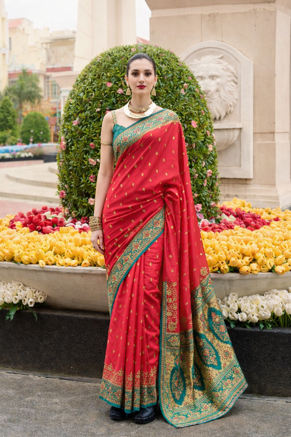 Red Banarasi Silk Saree with Zari Border | Traditional Indian Ethnic Wear