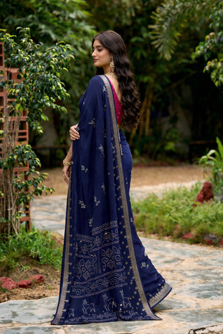 Nevy Blue Handcrafted Designer Saree | Traditional Indian Ethnic Wear UK