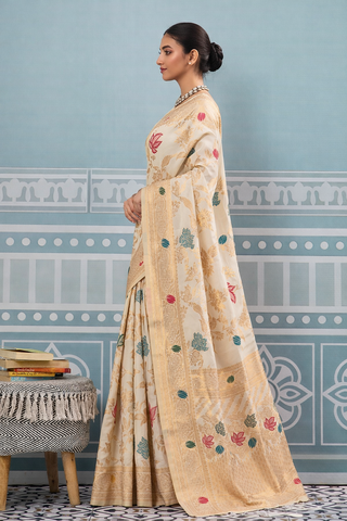 Beige Shop luxury Banarasi silk sarees with floral zari weaving. Perfect for weddings & festivals. Premium Indian ethnic wear with UK delivery.