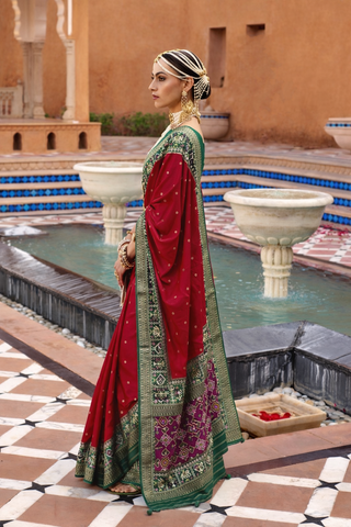 Red Designer Silk Saree with Traditional Border | Wedding Wear UK