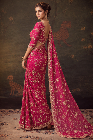 Pink Luxury Embroidered Saree | Designer Indian Wedding Saree UK