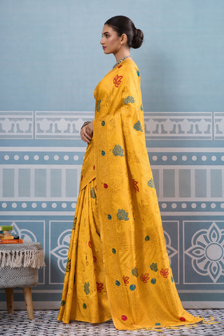 Mustard Yellow Floral Designer Saree | Premium Indian Ethnic Wear UK