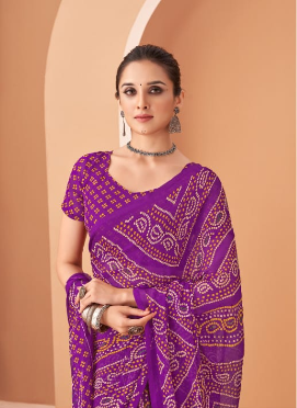 Violet Bandhani Print Saree with Blouse Piece – Traditional Ethnic Wear for Women
