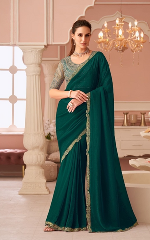 Green Elegant Embellished Sarees for Wedding & Evening Wear UK