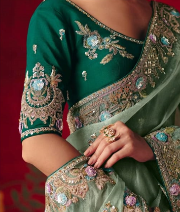 Sea Green Embroidered Designer Sarees for Women | Wedding Sarees UK