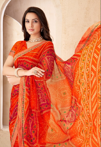 Orange Traditional Bandhani Silk Saree with Woven Motifs | Premium Indian Ethnic Wear