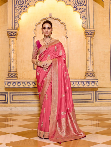 Pink Luxury Handloom Silk Saree with Rich Zari Work | Traditional Indian Saree UK