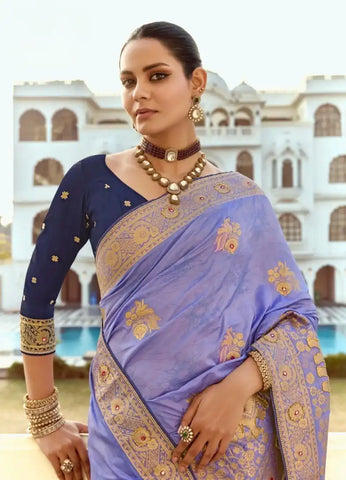 India Silk Lavender Presents A Pure Viscose Saree Featuring A Delicately Hand-Worked Body That Showcases Exquisite Craftsmanship