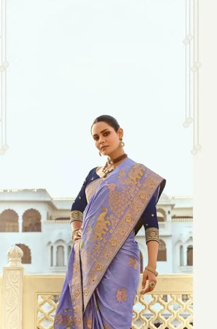 India Silk Lavender Presents A Pure Viscose Saree Featuring A Delicately Hand-Worked Body That Showcases Exquisite Craftsmanship
