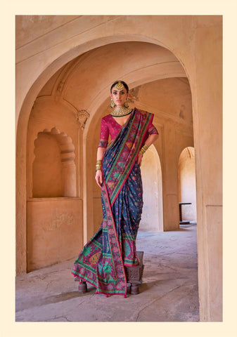 India Silk Navy Blue Sarees Combine The Richness Of Pure Silk With Exquisite Luxury Prints