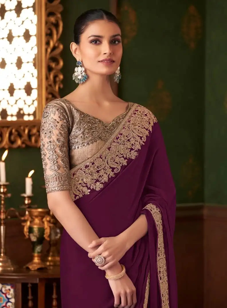 India Silk Purple Sarees Crafted From Soft Dola Viscose Silk Offer A Luxurious Feel And Graceful Drape