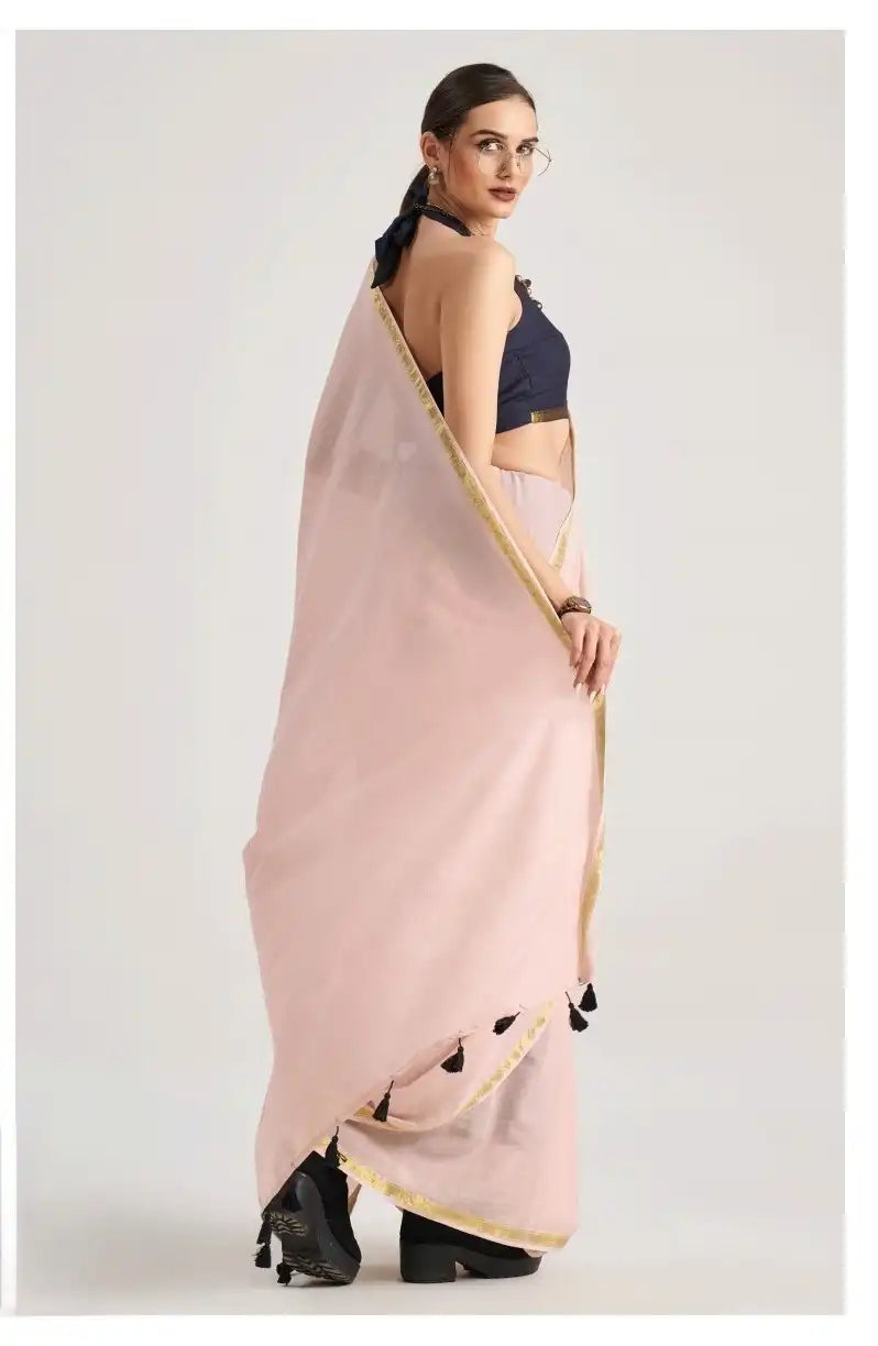 India Silk Baby Pink Sarees Crafted From Soft Viscose Mul Fabric Offer A Perfect Blend Of Comfort And Elegance