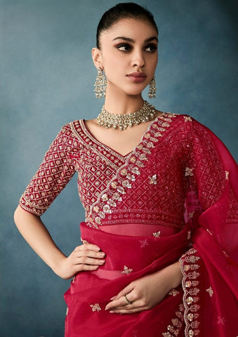 India Silk Red Sarees Crafted From Pure Fancy Fabric Showcase Delicate Hand-Worked Borders