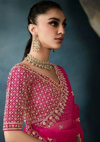 India Silk Pink Sarees Crafted From Pure Fancy Fabric Showcase Delicate Hand-Worked Borders