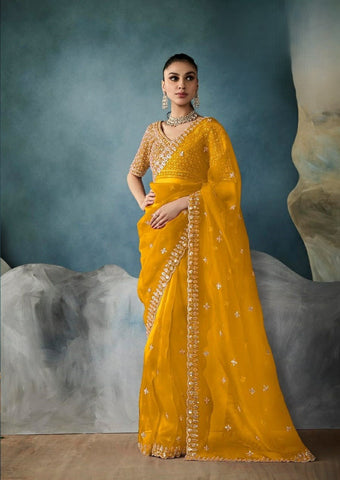 India Silk Yellow Sarees Crafted From Pure Fancy Fabric Showcase Delicate Hand-Worked Borders
