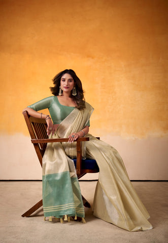 India Silk Light beige Tissue Silk Sarees Offer A Perfect Blend Of Tradition And Comfort