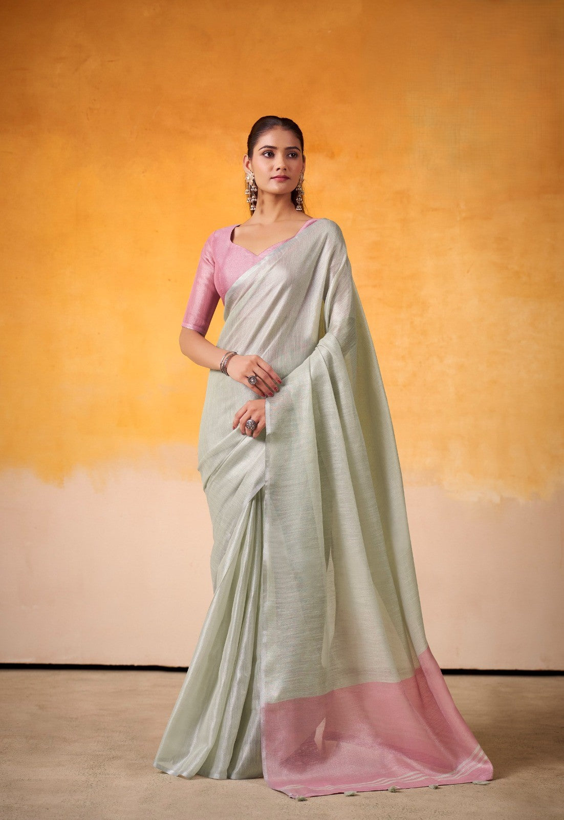 India Silk Mint Green Tissue Silk Sarees Offer A Perfect Blend Of Tradition And Comfort