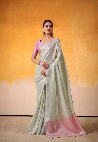 India Silk Mint Green Tissue Silk Sarees Offer A Perfect Blend Of Tradition And Comfort