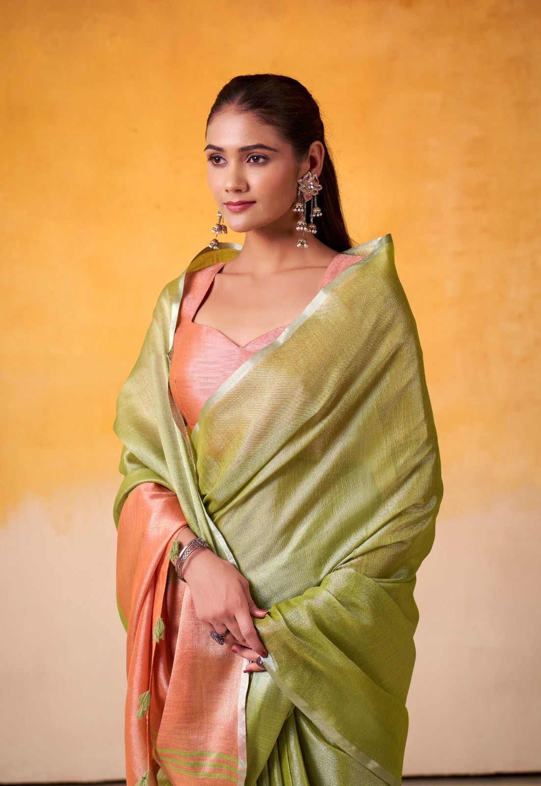 India Silk Olive Green Tissue Silk Sarees Offer A Perfect Blend Of Tradition And Comfort