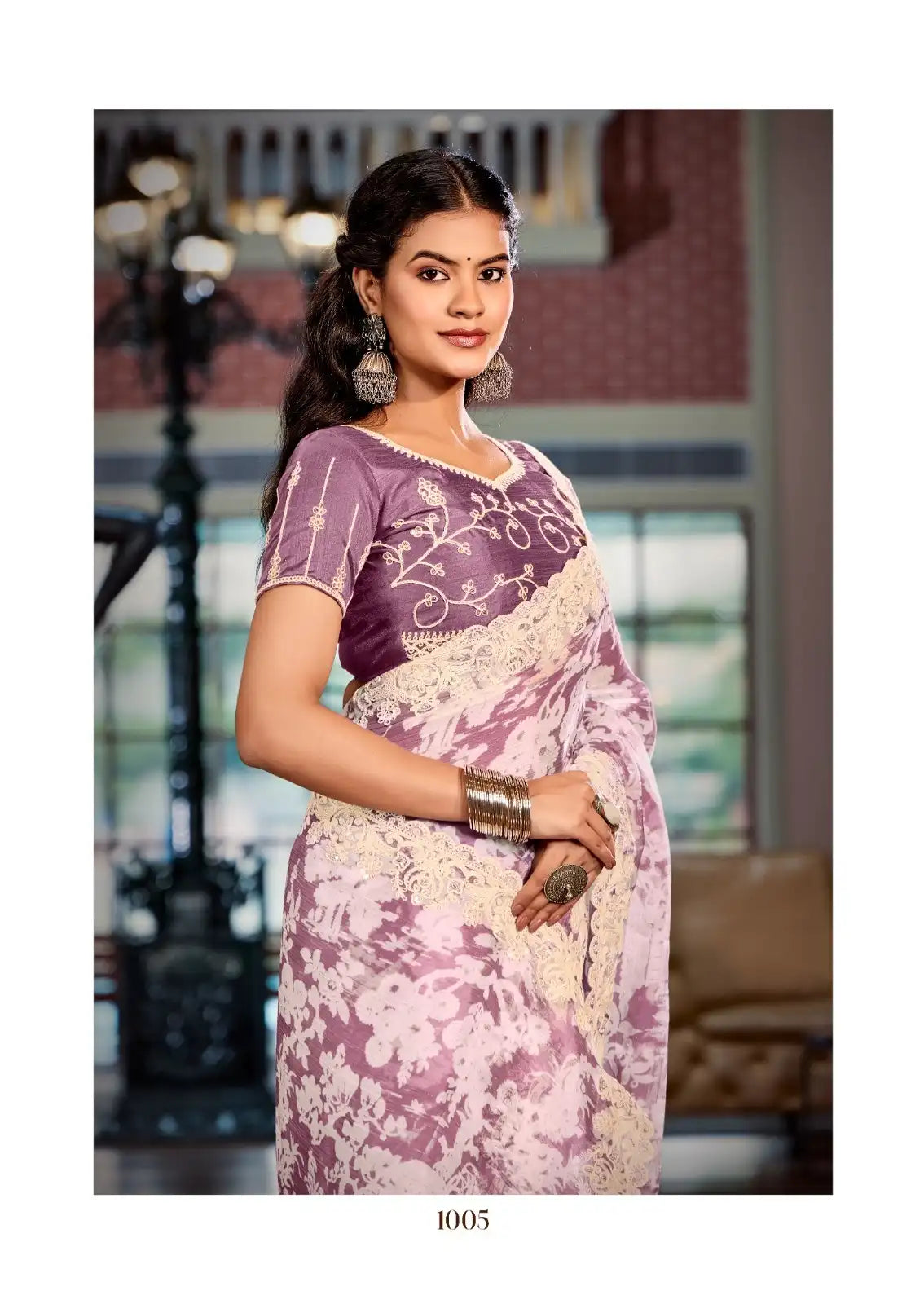 India Silk Lavender Outfit Features Luxurious Heavy Burberry Fabric Enhanced With A Beautifully