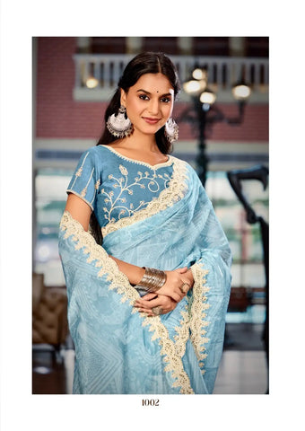 India Silk Blue Outfit Features Luxurious Heavy Burberry Fabric Enhanced With A Beautifully