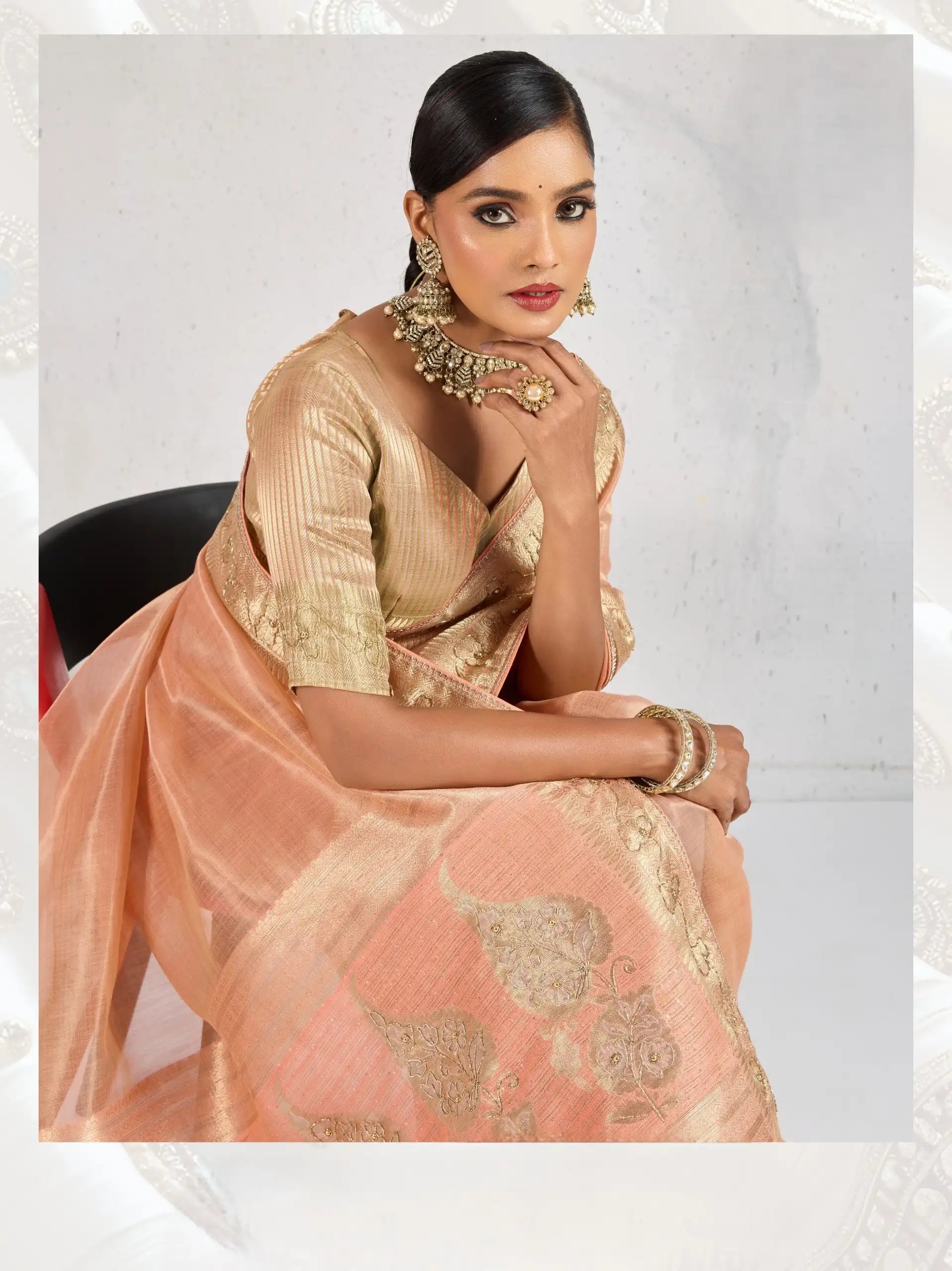 India Silk Beige Sarees Feature Premium Tissue Linen Fabric Enhanced With A Woven