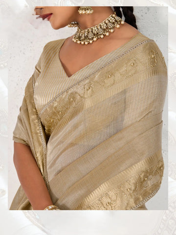 India Silk Grey Sarees Feature Premium Tissue Linen Fabric Enhanced With A Woven