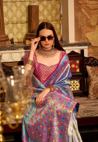 India Silk Blue Sarees Crafted From Premium Tissue Silk Offer A Luxurious Blend Of Softness