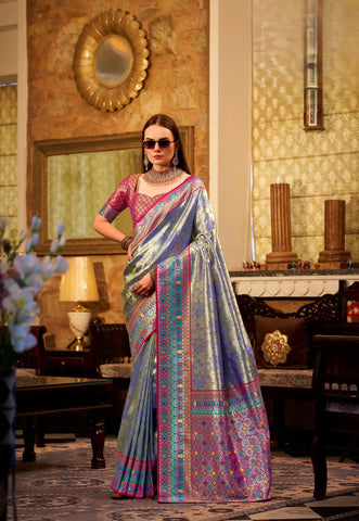 India Silk Blue Sarees Crafted From Premium Tissue Silk Offer A Luxurious Blend Of Softness