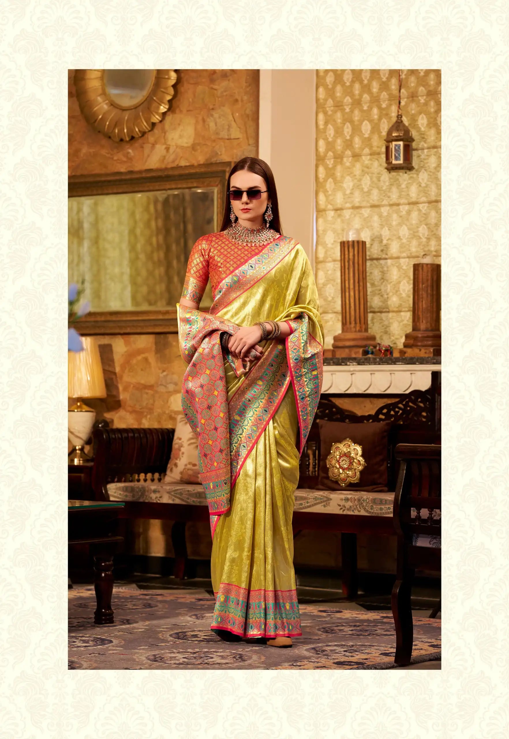 India Silk Yellow Sarees Crafted From Premium Tissue Silk Offer A Luxurious Blend Of Softness
