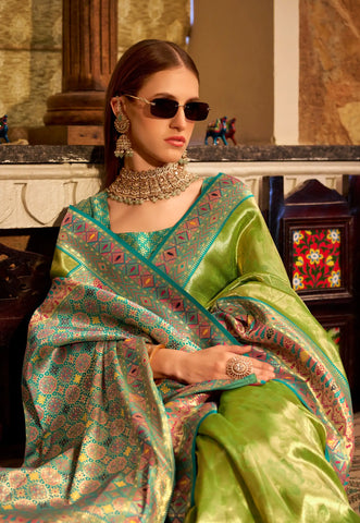 India Silk Mint Green Sarees Crafted From Premium Tissue Silk Offer A Luxurious Blend Of Softness