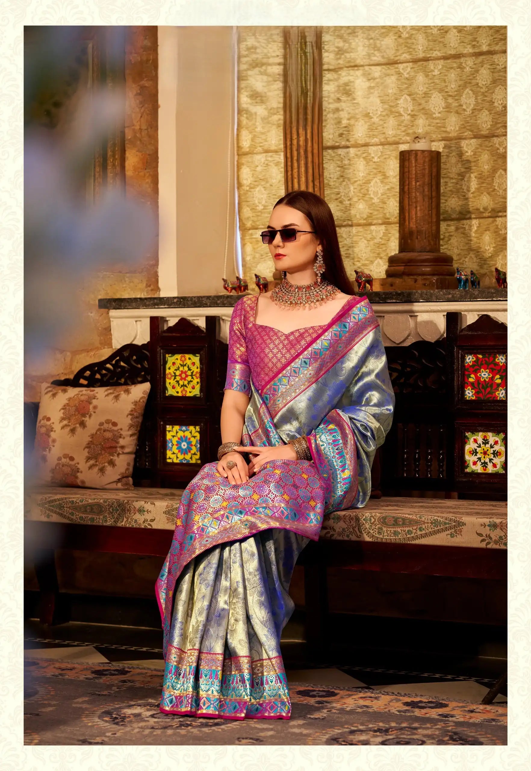 India Silk Blue Sarees Crafted From Premium Tissue Silk Offer A Luxurious Blend Of Softness