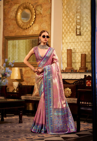 India Silk Pink Sarees Crafted From Premium Tissue Silk Offer A Luxurious Blend Of Softness