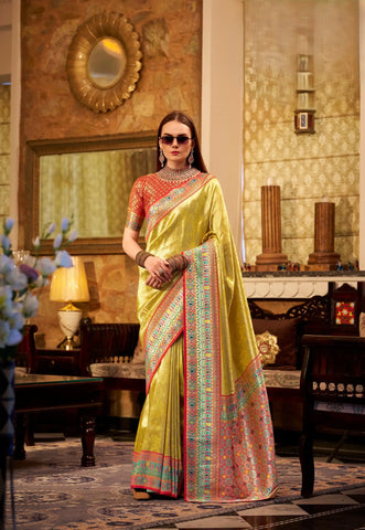 India Silk Yellow Sarees Crafted From Premium Tissue Silk Offer A Luxurious Blend Of Softness