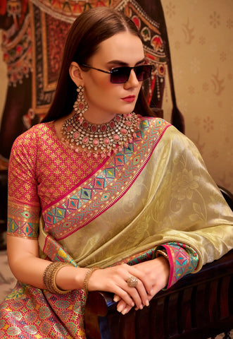 India Silk Off-White Sarees Crafted From Premium Tissue Silk Offer A Luxurious Blend Of Softness